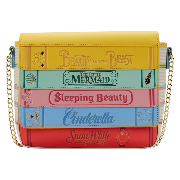 Disney Princess Loungefly Classic Fairytale Books Gold Chain Crossbody Bag NEW - Picture 3 of 12